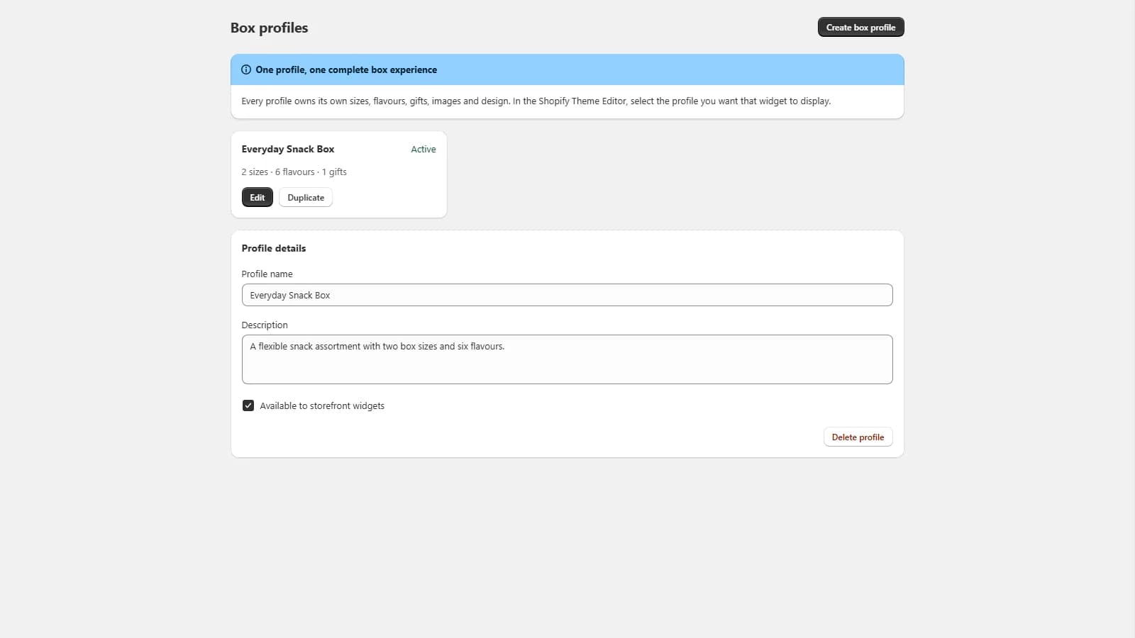 Box profile management screen