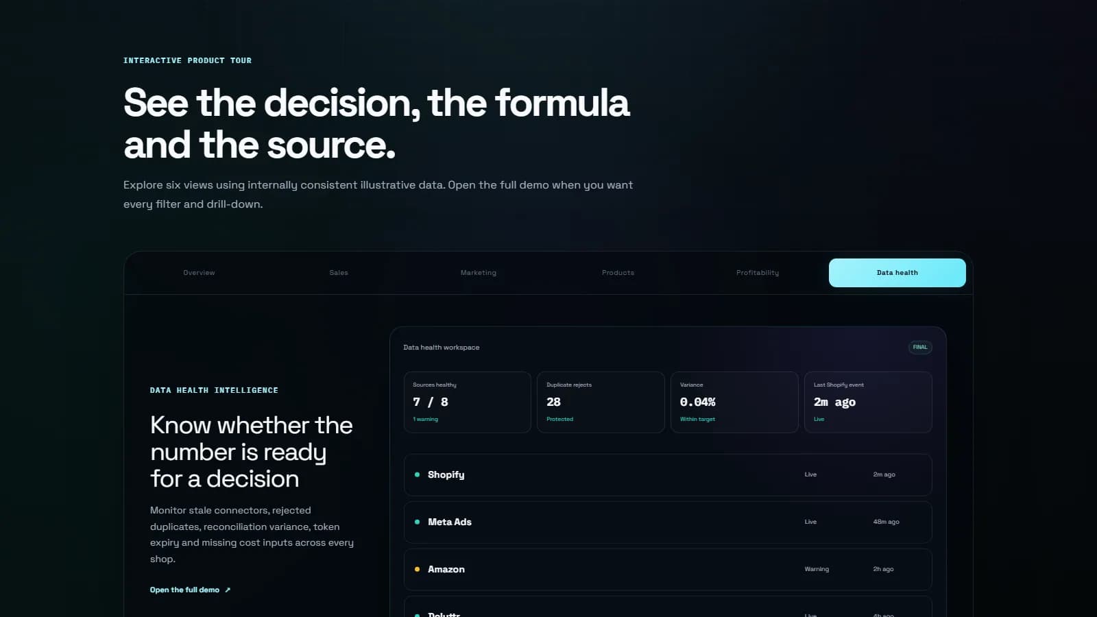 Connector freshness and data health dashboard